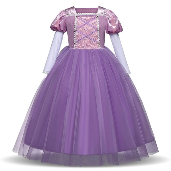 Prinsess Rapunzel Klänning Tangled Kostym + 7 Extra Tillbehör 120 cm 120 cm one size