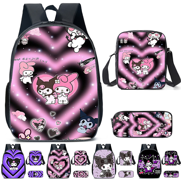3 st/set Kuromi Ryggsäck Barn Skola Axelväska Ryggsäck Handväska Pennfodral B