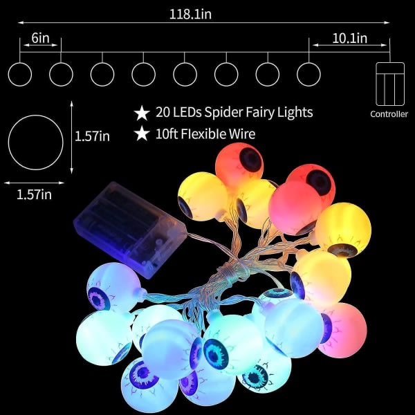Halloween-valosarja 3 metriä 20 kappaletta Silmämunavalo huone G