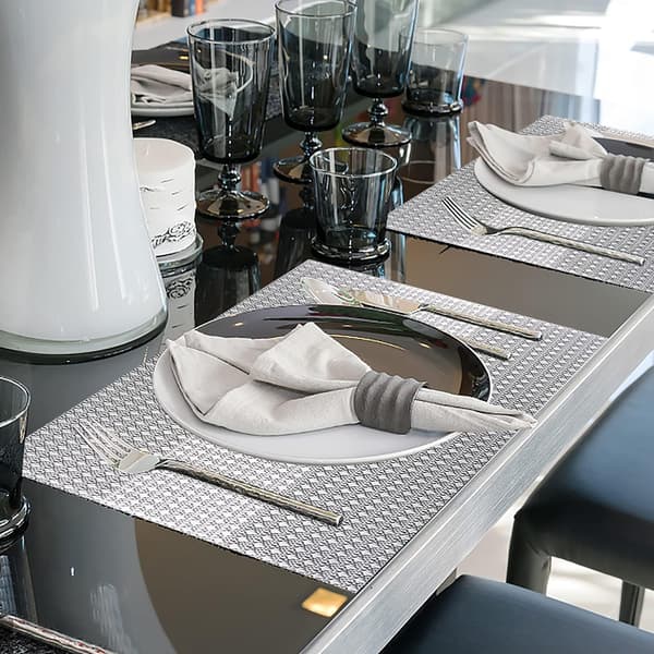 Sett med 6 vaskbare PVC-plastbrikker (glittergrå)-FA-