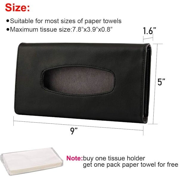 Tissuehållare i läder, Maskhållare, Rektangulär solskyddsservett, Maskdispenser, Premium bil-tissuebox för bil, Fordon (Svart)