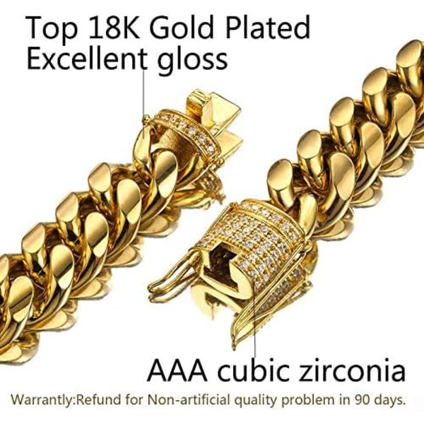 Herr Miami Cuban Link Kæde i 18K Guld 15mm Rustfrit Stål med CZ Diamant Choker (20,0 tommer)