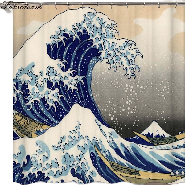 Japansk Badeværelsesgardin The Great Wave uden for Kanagawa