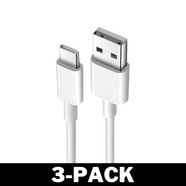 Hurtigopladning Ekstra Lang USB-C Kabel / Oplader 3-Pack Vit