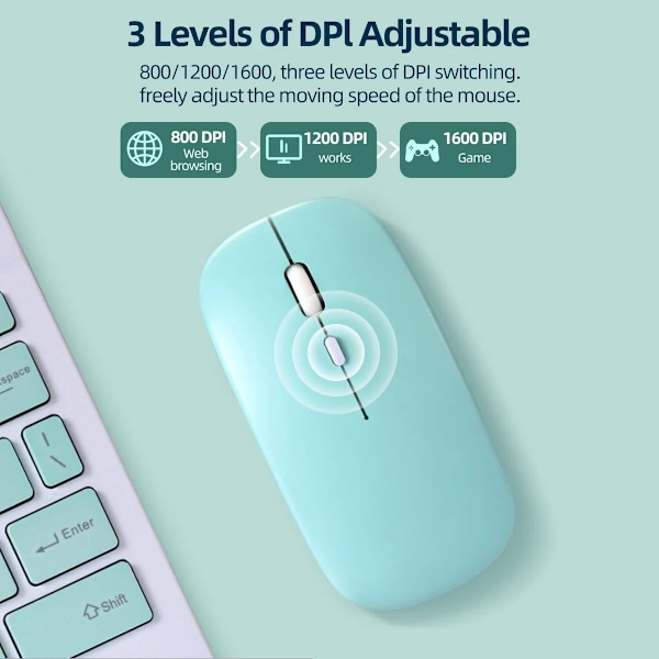 Bluetooth-mus til iPad Samsung MatePad Lenovo MiPad Android Windows Tablet Batteri Trådløs mus til bærbar bærbar dato Dark Green
