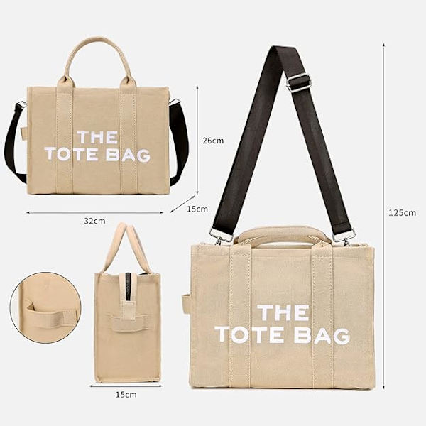 Damet Canvas Tote Bag Casual Canvas Messenger Bag Skuldertaske Kaki