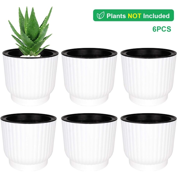 Självbevattnande blomkruka med veke, plast, liten, set om 6