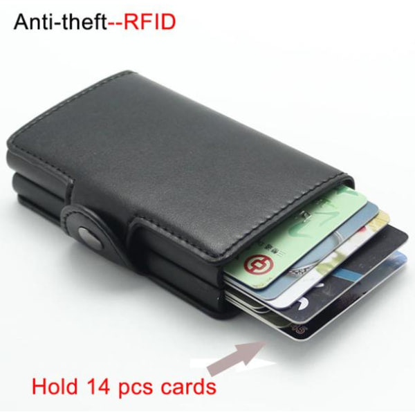 Dubbel stöldskyddsplånbok RFID-NFC säker POP UP-korthållare - 12 kort Brown - 12 cards