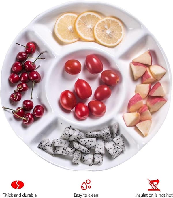 2-pack Snack Plate, 5-Compartment Plastic Plate for Fruit Snacks or Candy - 25 x 3 cm, White-FA-
