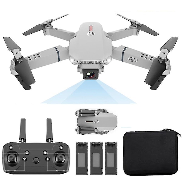 E88 Pro Drone med kamera för vuxna och barn, 4k HD WIFI FPV Drone, Fällbar RC Quadcopter för nybörjare, leksaker gåvor med 3 batterier