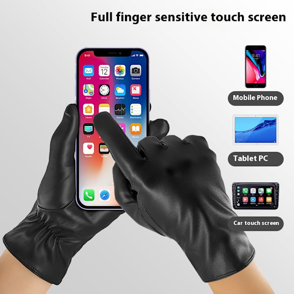 KCVV Handsker - Vinterhandsker - 21 cm - PU Læderhandsker - Termiske Handsker - Vandafvisende - Kuldebestandige - Touchscreen - Sort