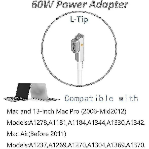 60w Macbook Pro-laddare - Ersättningsladdare 60w L-tips Macbook för gamla Macbook Pro 13 tum - Universell nätadapter kompatibel med Macbook Pro 13 I