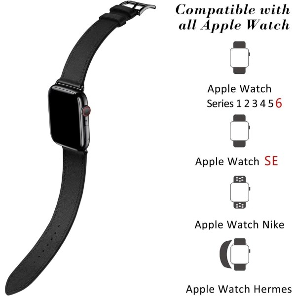 Svart/brun Kompatibel med Apple Watch -rem 38/40/41 mm, läder