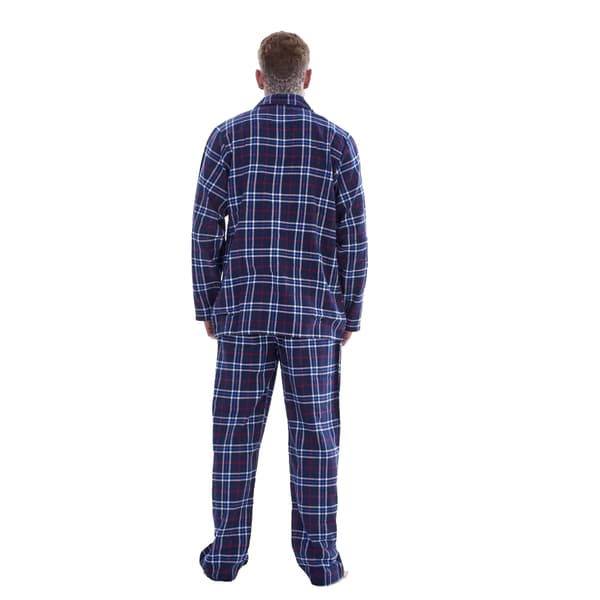 Rutig flanellpyjamas för män med lång ärm i blått och rött