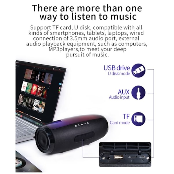 Bluetooth-högtalare med LED - Trådlös - Svart black 876