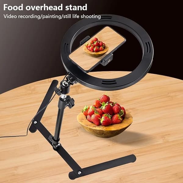 LED-ringlys med bordstativ og mobiltelefonholder, 3 lysmoduser justerbart ringlys for Tiktok, direktesending 28-45CM (svart)-FA-