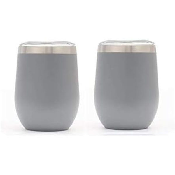 2-Pack 12oz Stemless Wine Glasses with Lids, Coffee Mug (Grey）