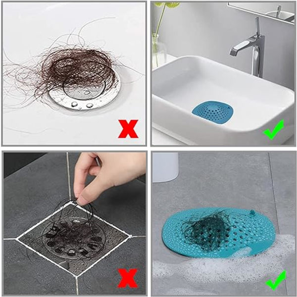 5-pack duschavloppshårfälla med sugkoppar, silikondusch