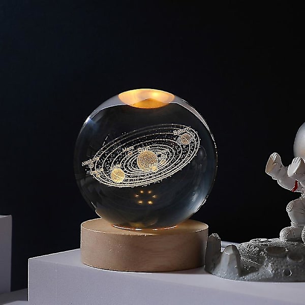 3D krystalkugle dekoration skrivebordslampe (6 cm kugle+sokkel) USB udskårne krystaldekorationer