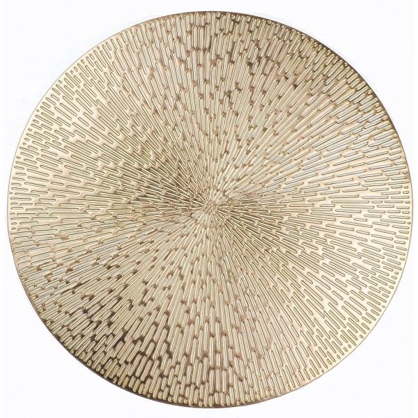 IC Runda Bordstabletter Guld Metallic 2-pack Vinyl Set 38,1 cm, Tvättbar Lätt att Rengöra Torkbar Halkfri Fläckbeständig Värmebeständig Bordsunderlägg