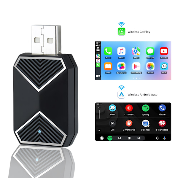 Trådløs CarPlay Adapter, Trådløs Android Auto – Mini og Stabil 5.8GHz WiFi med USB/Type-C