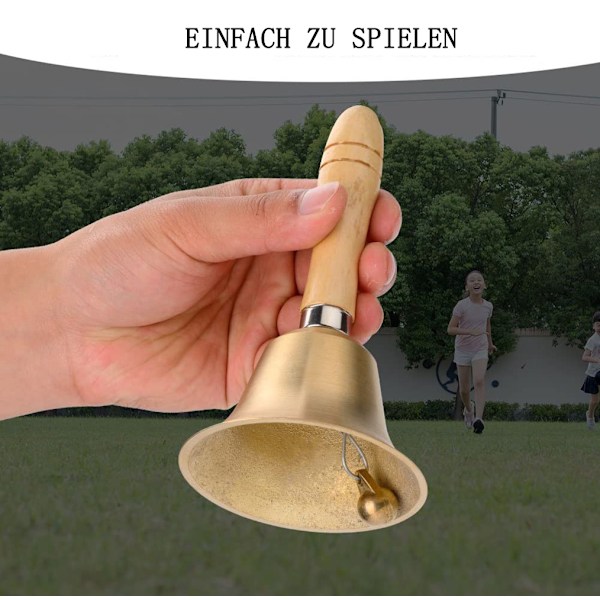 Handklocka - Mässingshandklocka med massivt trähandtag, mycket högljudd handklocka