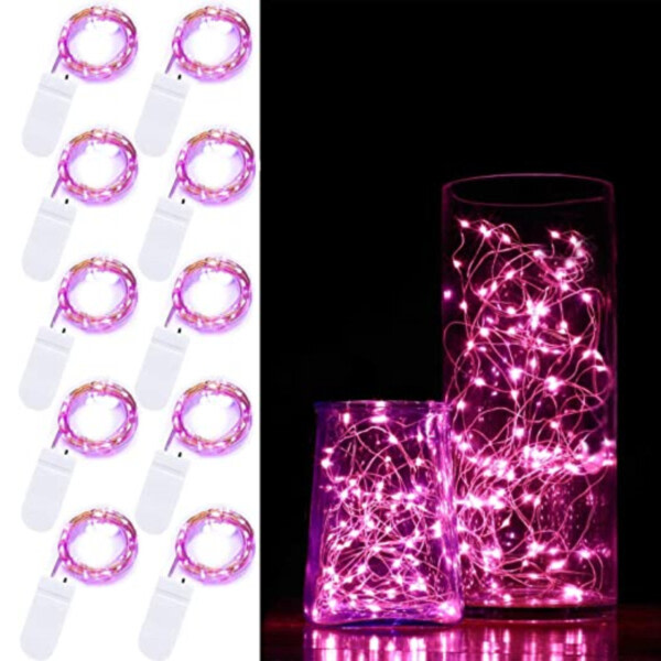 10-Pack 1m Mini LED ljusslinga Batteridriven Rosa rosa