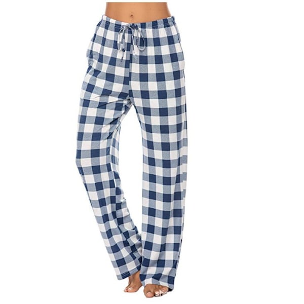 Mjuka flanellrutiga pyjamasbyxor för män Blå och Vit XXL Blue And White