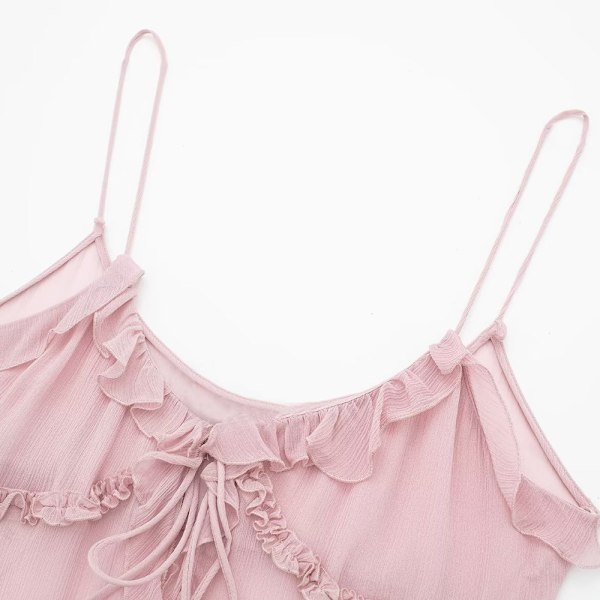 Trendy Volang Linneskjorte med Seler ROSA L Rosa Pink L