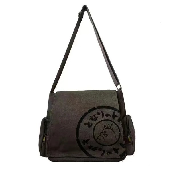 Min nabo Totoro Canvas Messenger Bag Tegneserie Student Bog Messenger Bag med flere lommer Gray