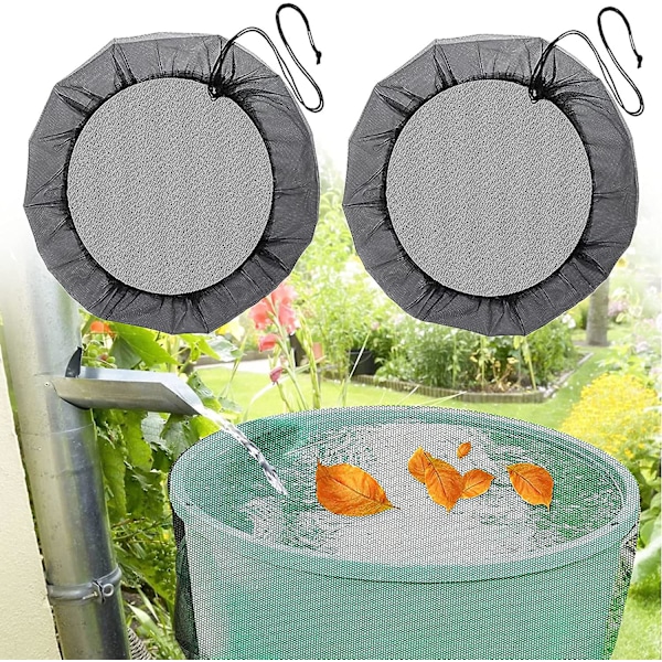 2 stk. Net til regnvandsbeholder, 95 cm cover med snøre, justerbart beskyttelsesnet, beskyttelse mod blade, myg