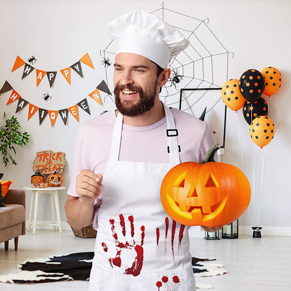 Förkläde Kock Hat Set, Justerbar haklapp Förkläde Baker Chef Hat Dam Herr, Vit