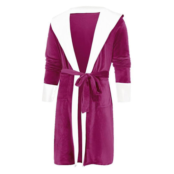 Kvinnors Sherpa Fleece Morgonrock Mjuk Morgonrock Huva Fluffig Towling Badrock Rose Red