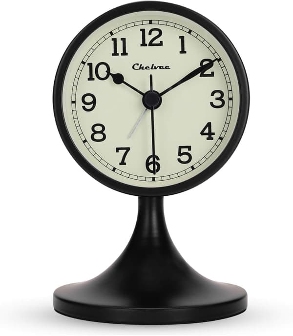 Black Silent Analog Metal Alarm Clock with Removable Stand Retro-FA-