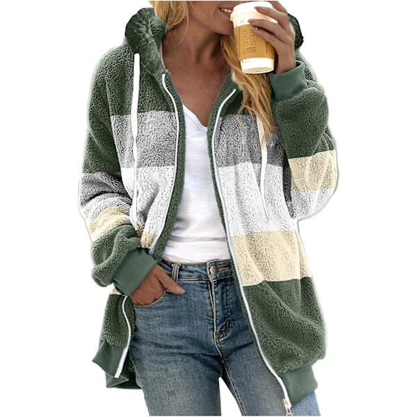 Dam Vinter Luvtröja Varm Plysch Kappa Med Zip Ficka Lös Kappa Dam Kläder Teddy Fleece Jacka Långärmad Vinterjacka Ytterkläder Streetwear X10 Grön X10 green M