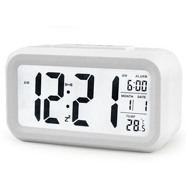 Stor LCD-skärm Mute Smart Light Elektronisk väckarklocka White