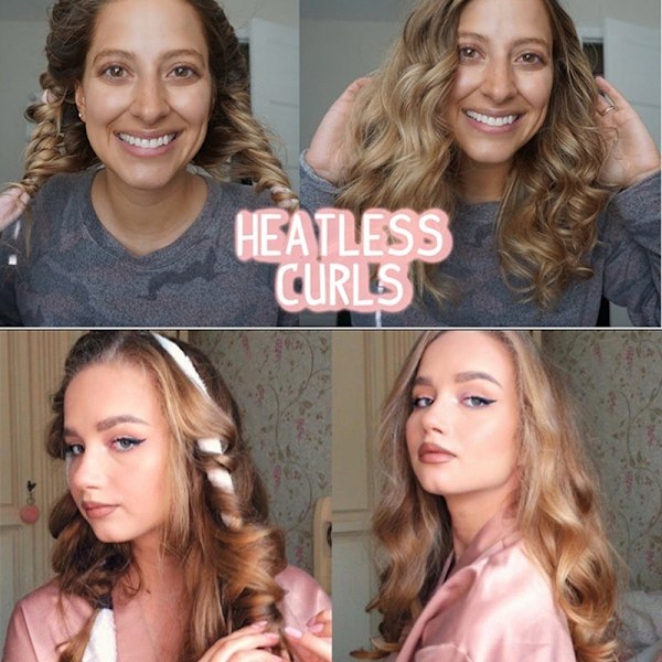 Satin Heatless Curling Set för hår, perfekta lockar, inga skador grey