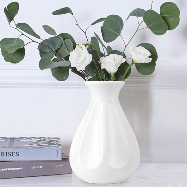 Blomster Vase Plast Keramisk Look, Hvid Vase Uknuselig