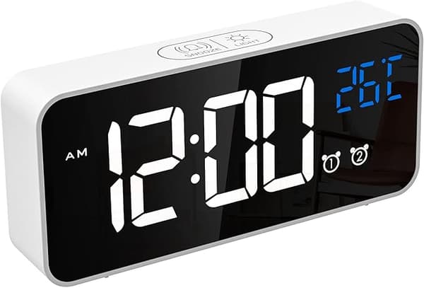 Digital väckarklocka med temperaturvisning, dubbla larm och USB-laddning