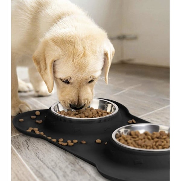 Dobbelskål for Hund og Katt - 2 x 450 ml black 610