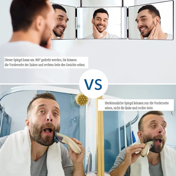 Speil med lysende speil trefarget LED-barberingsspeil