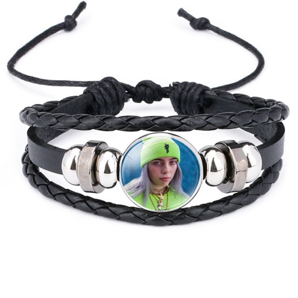 Popsangerinden Billie Eilish vævet læderarmbånd