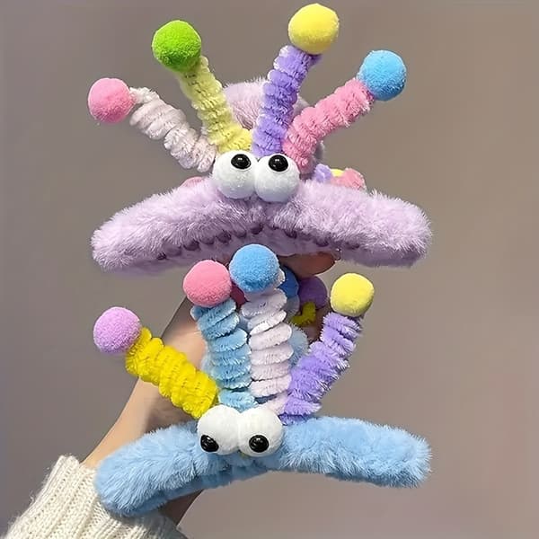 1 stk. udsøgte sjove plys-hårnåle - søde store-øjede fluffy hårklemmer, tilbehør-FA-