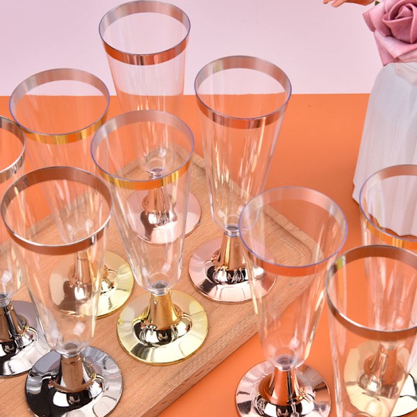 6 stk/sett 150ml engangs rødvinsglass plastkopper Rose Gold