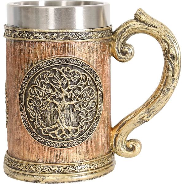 18 fl oz Nordisk Mytologi Verdens Træ Yggdrasil Øl Sejd Knap, Rustfrit Stål Livets Træ Kaffe Drikke Kop til Mænd og Fars Dag Gave 600ml