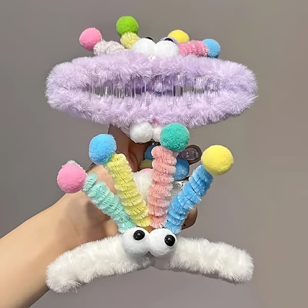 1 stk. udsøgte sjove plys-hårnåle - søde store-øjede fluffy hårklemmer, tilbehør-FA-
