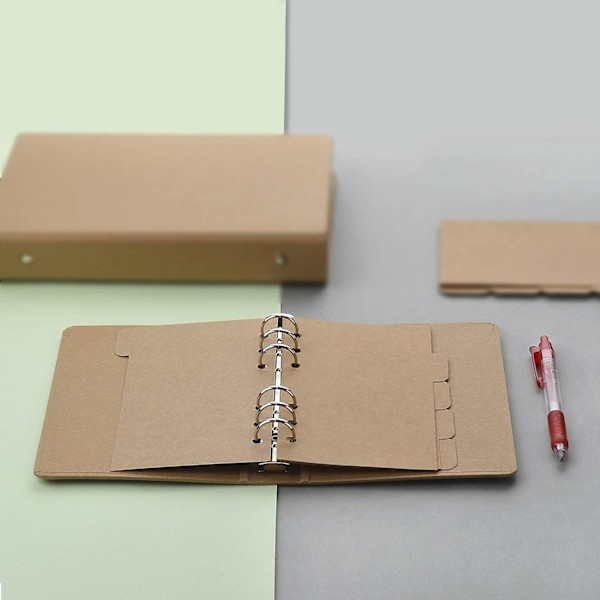 A5 Kraftpapir Indekser 5-faner/6-huls Beskyttelsesring Binder Burlywood 6-huls Ring Indeks Side til Planlægger Notebook Løs Blad Binder