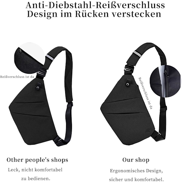 Multifunksjonell brystveske for menn, tyverisikker skulderveske for menn, sling crossbody skulderveske for menn liten for utendørsreiser, fotturer og jogging