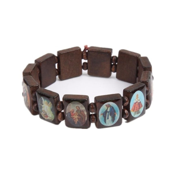 Jesus Armband Ängel Armband Maria Religion Tro Trä Stretch Katolsk Ikon Välsignelse Smycken