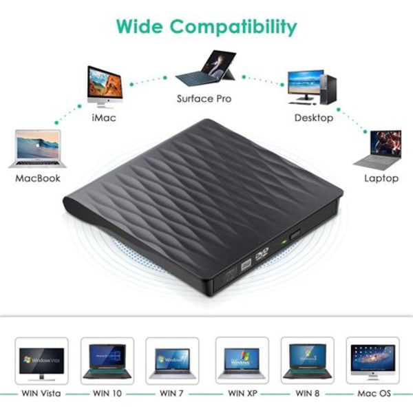 Eksternt CD/DVD-drev, Kingbox USB 3.0 Type C letvægt